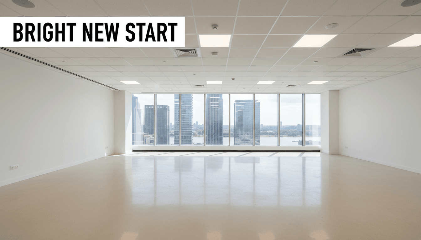 bright empty new office space with polished floors and large windows
