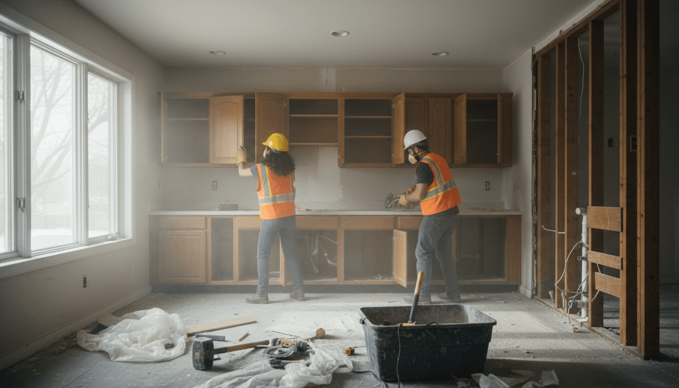 Construction dust and debris inside a new unfinished building interior